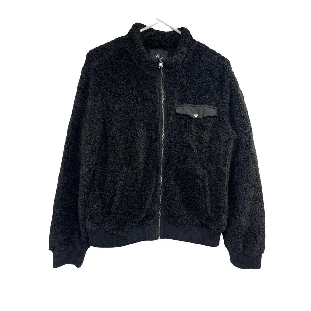 Rails Austin Jacket size Small Soft Teddy Fleece Full Zip Deep Pile Black